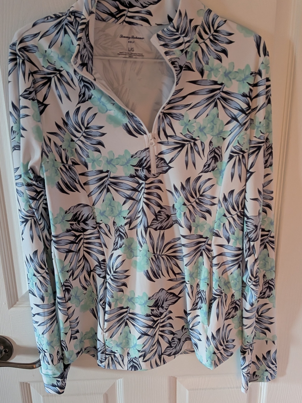 Tommy Bahama Golf White & Aqua Floral Zip-Front Women's Top